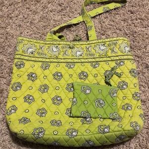 Vera Bradley Green Quilted Tote and Coin Purse